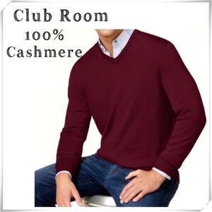 CLUB Room 100% Cashmere Classic Fit Academia V-Neck Sweater in Burgundy Red